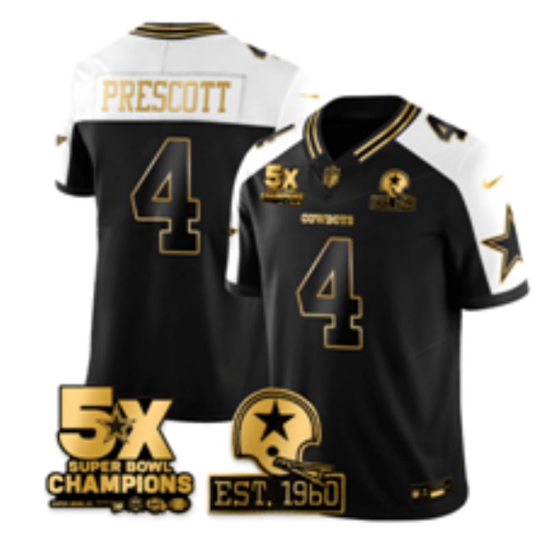 Men 2026 Dallas Cowboys #4 Prescott Black Gold 6th generations Nike Limited NFL Jersey style 05->dallas cowboys->NFL Jersey